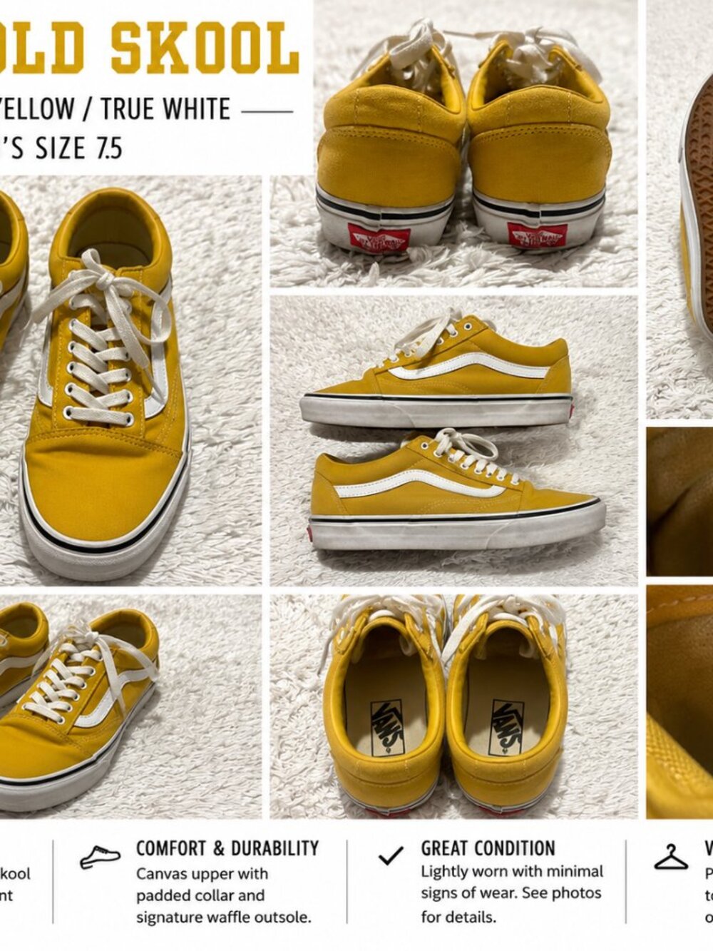 Vans Old Skool Sunflower Yellow Canvas Sneakers | Men's 7.5 / Women's 9 | Classi - Picture 4 of 4